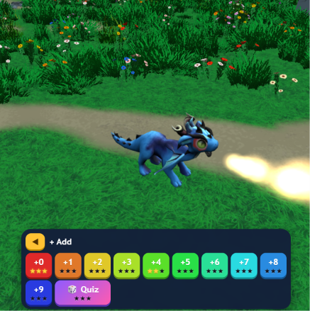 A blue dragon breathing fire over the grass, with the number tiles to add to the fire